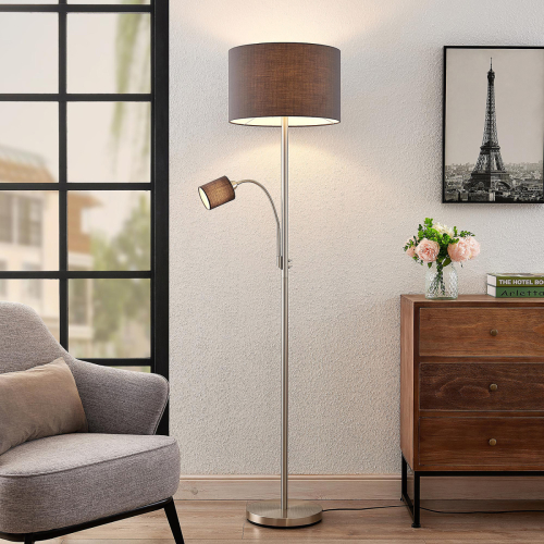 Lindby Jaileen stoffen vloerlamp, leeslamp, grijs