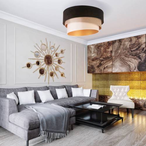 EULUNA Plafondlamp Devon, zwart/beige/ecru/goud Ø45cm