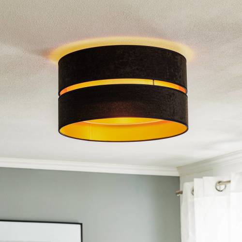 EULUNA Plafondlamp Duo van textiel, zwart/goud, Ø40cm