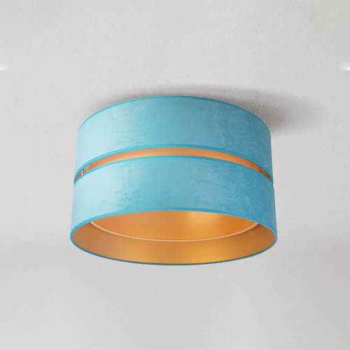 EULUNA Plafondlamp Duo van textiel, turquoise/goud, Ø40cm