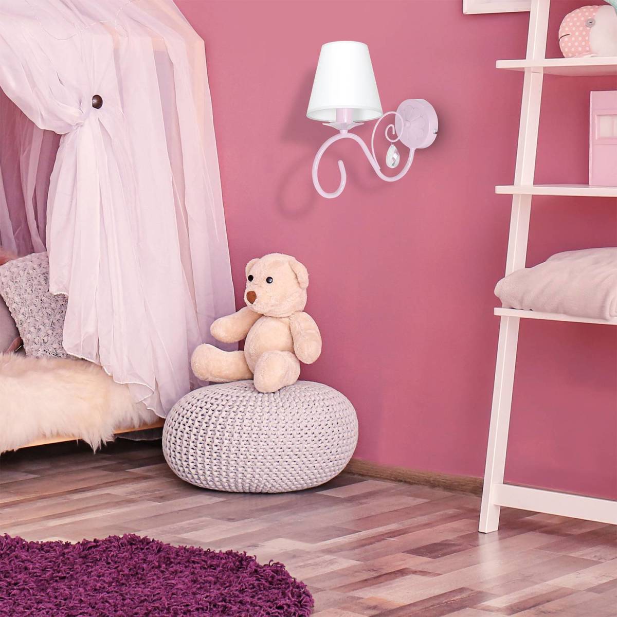 EULUNA Wandlamp Sara met een stoffen kap, wit/roze