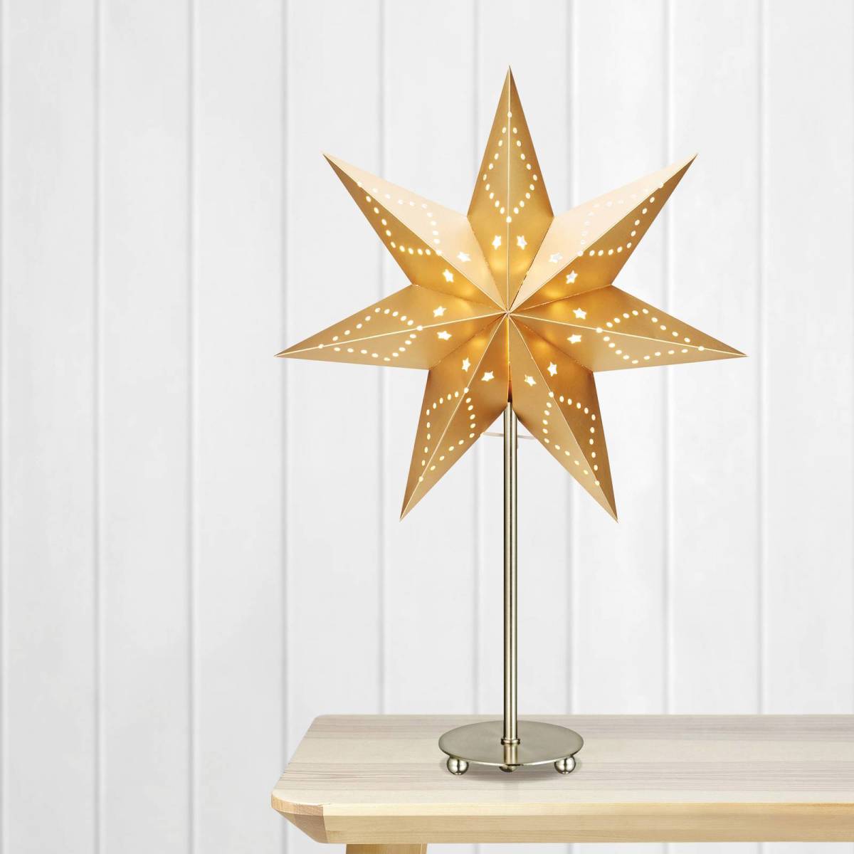 Markslöjd Staande ster Saturnus, zeven punten, staal/goud