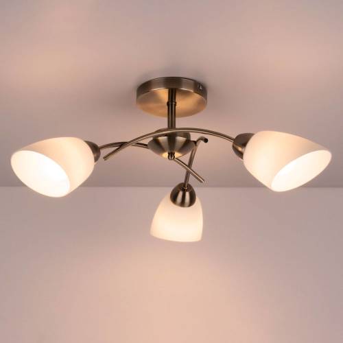 EULUNA Plafondlamp Varietta met glas, oudmessing, 3-lamps