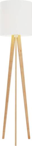 Lucande Stoffen vloerlamp Nida met houten frame, witte kap