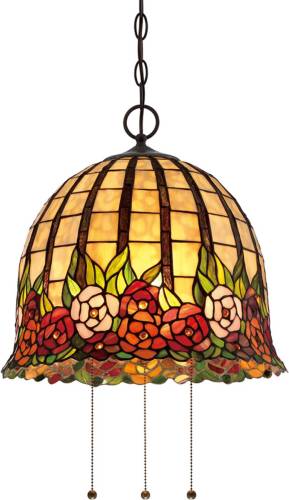 QUOIZEL Tiffany pendellamp Rosecliffe met bloemen