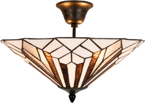 Clayre & Eef Plafondlamp 5896 in Tiffany-look, wit-bruin