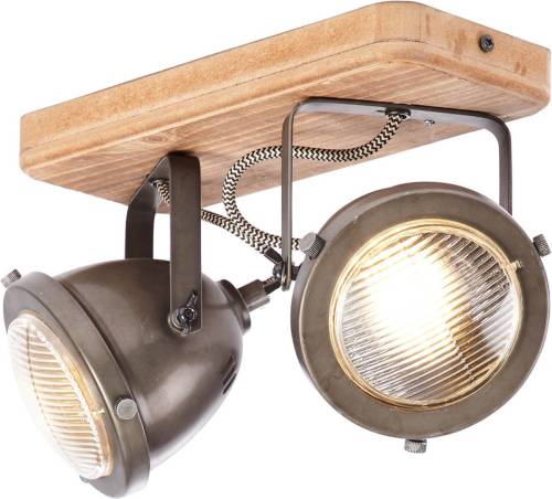 Brilliant Carmen Wood - plafondlamp in industriel 2 lampjes