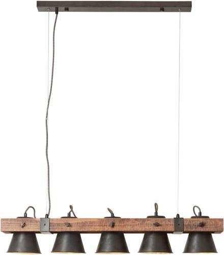 Brilliant Hanglamp Plow 5-lamps, zwart/donker hout