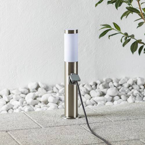 Brilliant RVS sokkellamp Chorus met stopcontact, 50 cm
