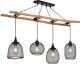 GLOBO Hanglamp Lioni van hout met vier metalen kappen