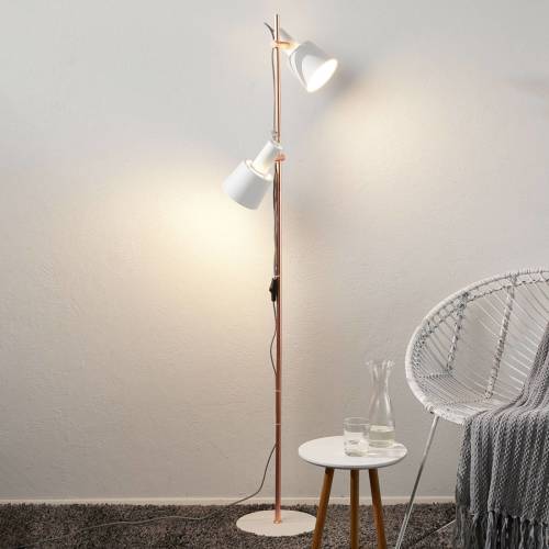 Paulmann 2-lamps vloerlamp Haldar in wit/koper