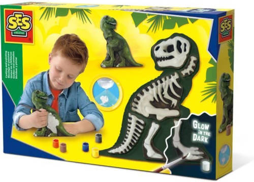SES Creative gieten en schilderen T Rex met skelet glow in the dark