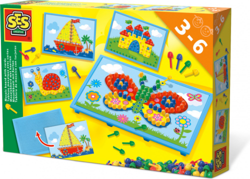 SES Creative mozaïekbord met kaarten 30 x 20 cm multicolor