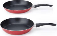 Cosy and Trendy Set Van 2x Stuks Aluminium Koekenpannen Rood 24 Cm En 20 Cm - Koekenpannen