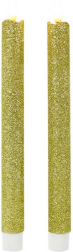 Bellatio Design Kaarsen Set Van 2x Stuks Led Dinerkaarsen Glitter Goud 25,5 Cm - Led Kaarsen