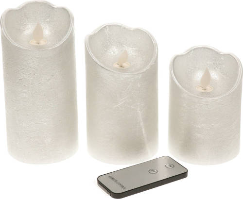 Lumineo Kaarsen Set Van 3x Stuks Led Stompkaarsen Zilver Met Afstandsbediening - Led Kaarsen