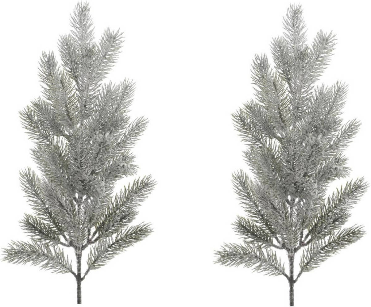 Bellatio Decorations 2x Stuks Kersttakken/dennentakken 52 Cm Groen Met Sneeuw Kerstversiering - Kunstplanten