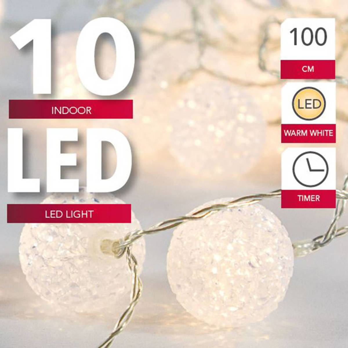 Bellatio Decorations Bolletjes/balletjes Lichtsnoer Warm Wit 135 Cm Kerstverlichting - Lichtsnoeren