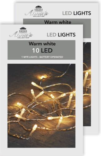 Bellatio Decorations 2x Kerst Lampjes Lichtjes Warm Wit Op Batterijen 1 Meter - Lichtsnoeren