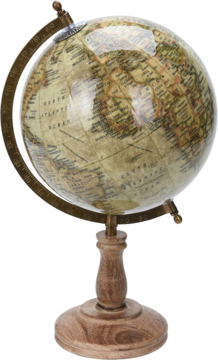 Bellatio Design Wereldbol/wereldbal Decoratie Beige Antiek 23 X 38 Cm - Wereldbollen