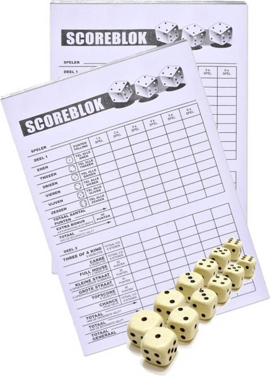 Haza Original 2x Scoreblok Yahtzee Inclusief 12 Dobbelstenen - Dobbelspellen