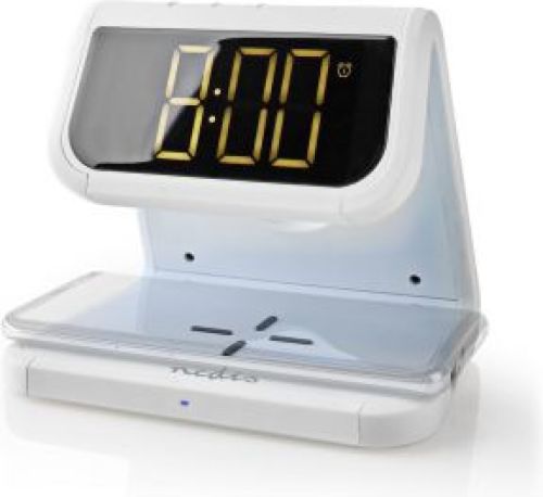 Nedis Wekker | Draadloze Lader | Qi-gecertificeerd | Meerkleurige Nachtlamp | Wit
