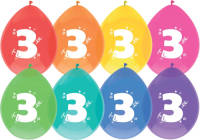 "Haza Original Ballonnen Multicolor Met Opdruk """"3"""" 30 Cm 8 Stuks"