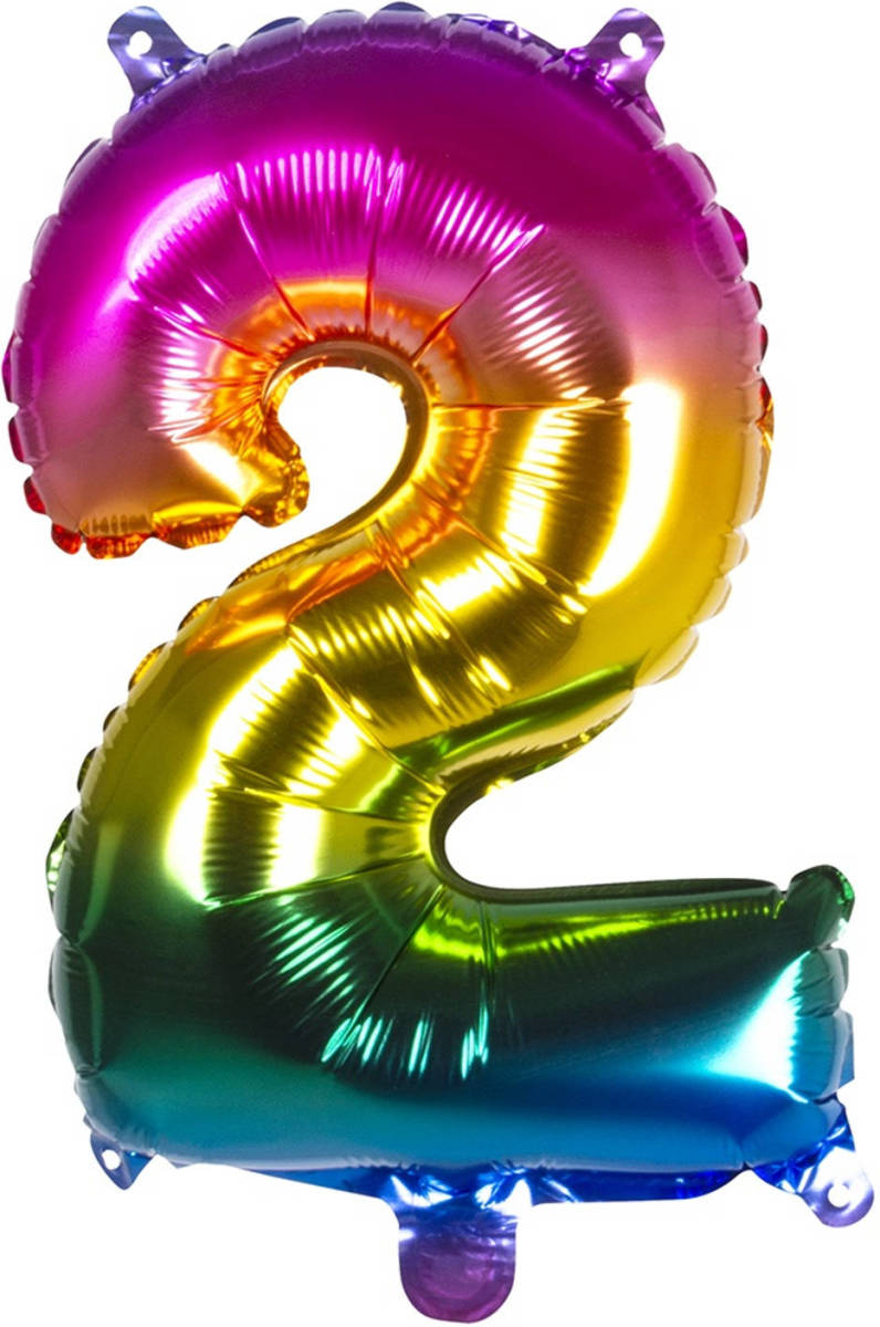 Boland Folieballon Cijfer 2 Latex Regenboog 36 Cm