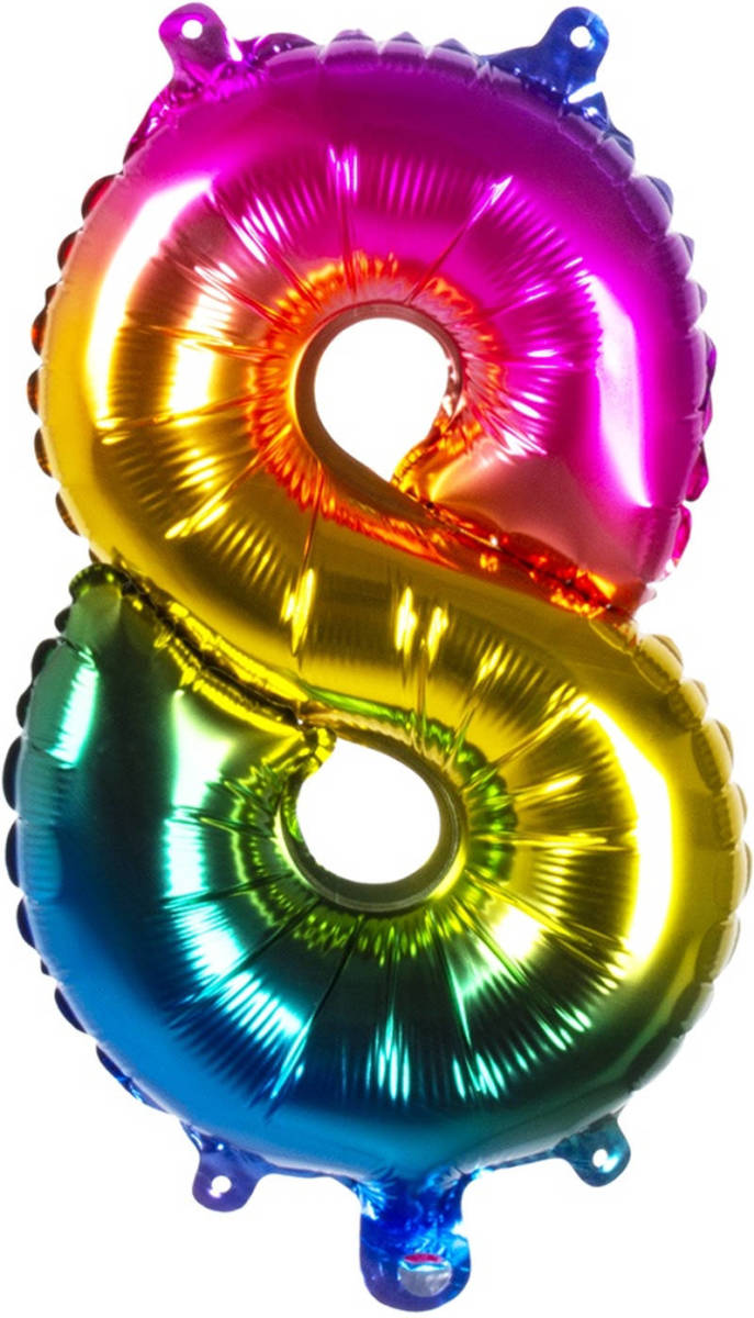 Boland Folieballon Cijfer 8 Latex Regenboog 36 Cm