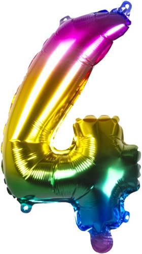 Boland Folieballon Cijfer 4 Latex Regenboog 36 Cm