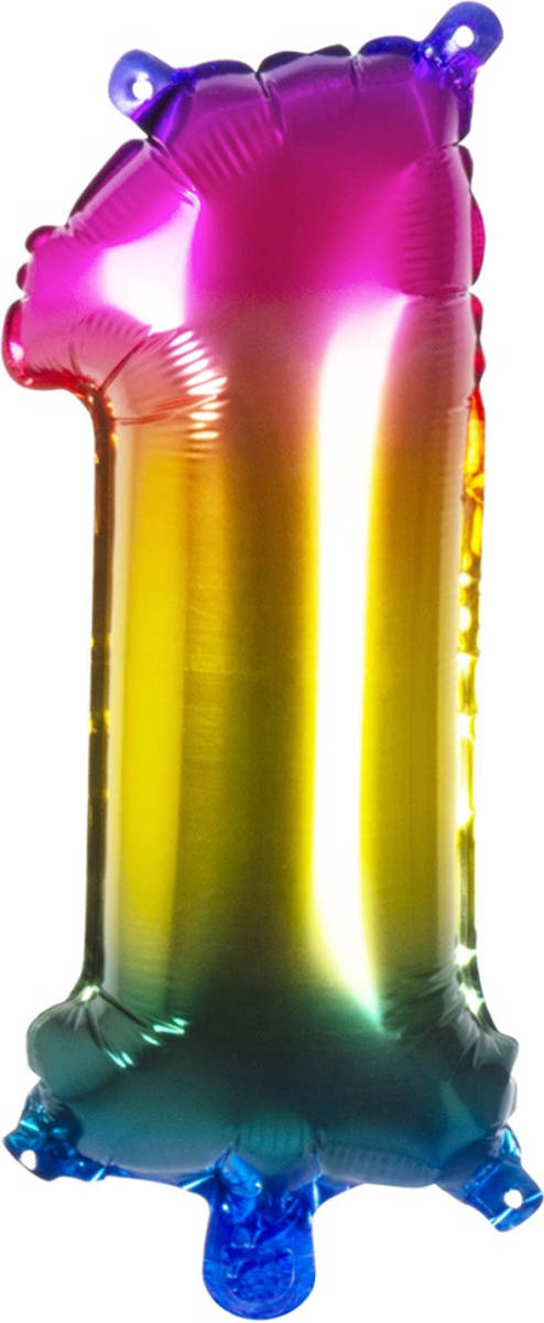 Boland Folieballon Cijfer 1 Latex Regenboog 36 Cm