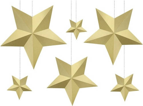 Bellatio Design 6x Diy Gouden Glitter Sterren Hangers - Hangdecoratie