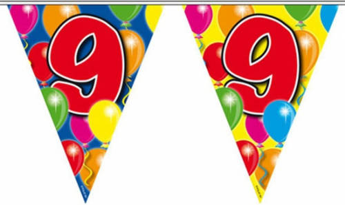 Folat 3x Leeftijd Versiering Vlaggenlijnen 9 Jaar 10 Meter - Vlaggenlijnen