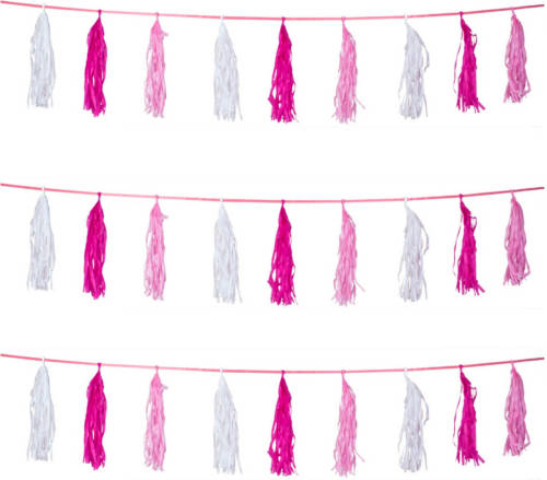 Folat Set Van 3x Stuks Kwast Tassel Feestslingers Roze 3 Meter - Feestslingers