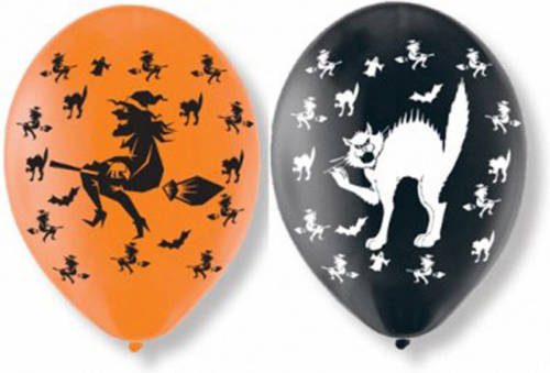 Amscan Ballonnen Heks & Kat 27,5 Cm Latex Zwart/oranje 6 Stuks