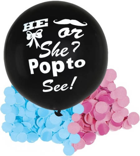 Bellatio Decorations Gender Reveal Ballon Voor Party / Feestje Incl Blauw En Roze Confetti Zwart 91 Cm - Ballonnen