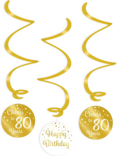 Paper Dreams Swirlslingers 80 Jaar 70 Cm Goud/wit 3 Stuks