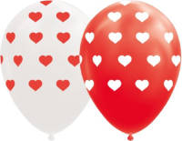 Globos Ballonnen Hartjes 12 Cm Latex Rood/wit 8 Stuks