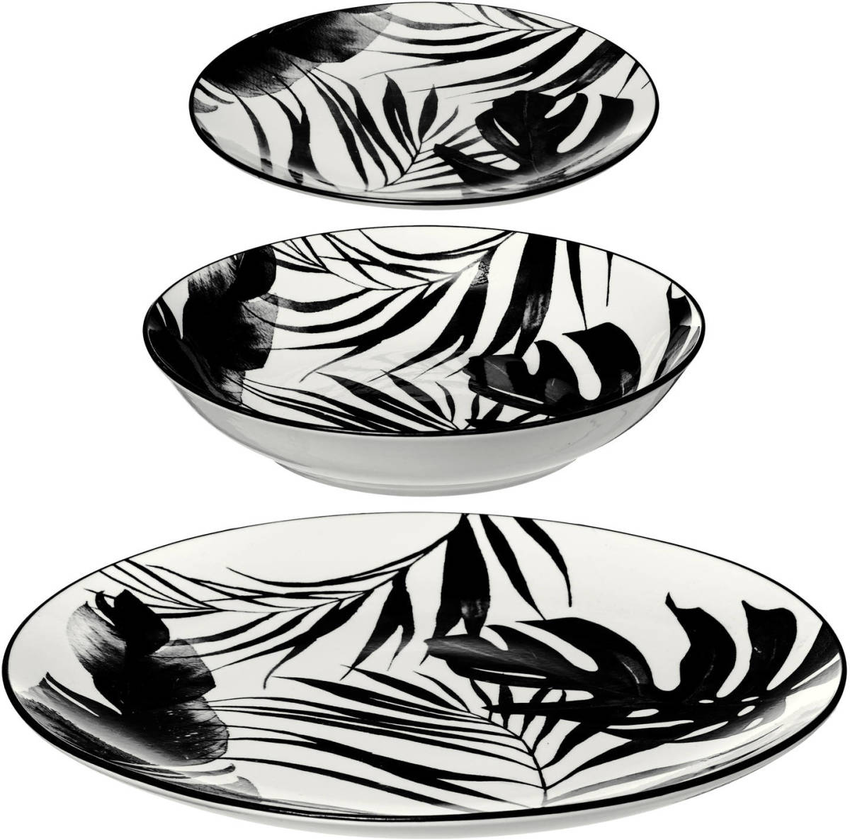 4Goodz Porseleinen Servies 6 Persoons 18 Delig - Palm Zwart
