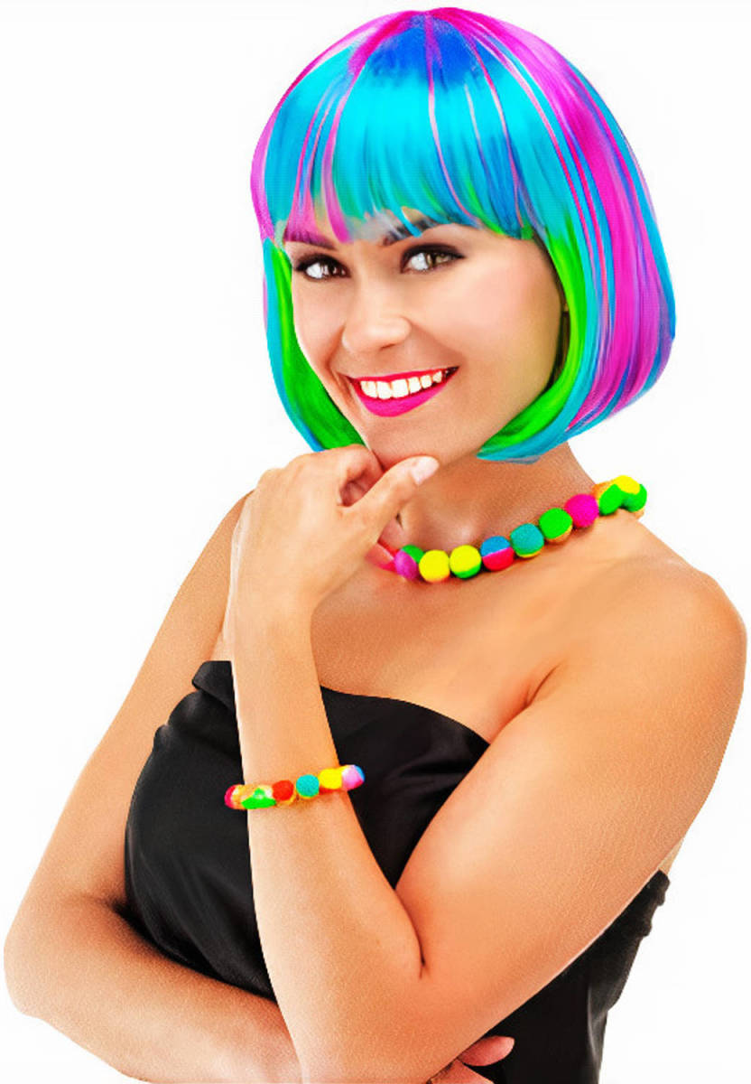 Folat Pruik Bob Dames Polyester Regenboog One-size