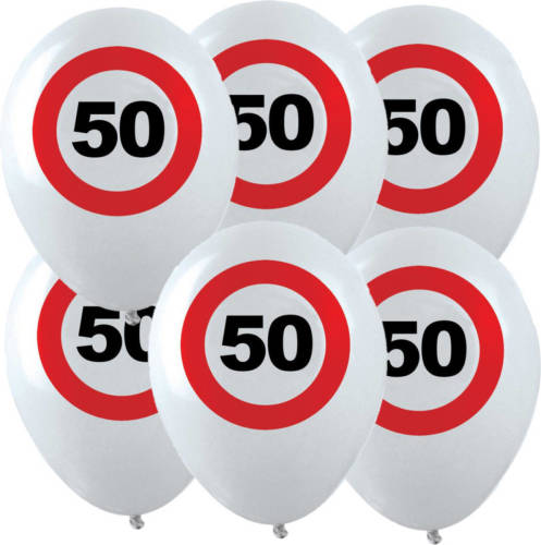 Bellatio Decorations 36x Leeftijd Verjaardag Ballonnen Met 50 Jaar Stopbord Opdruk 28 Cm - Ballonnen