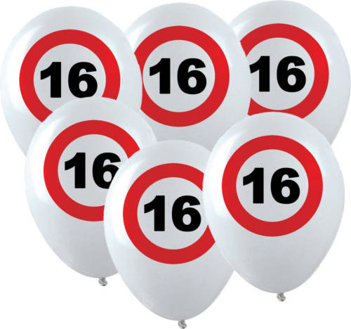 Bellatio Decorations 36x Leeftijd Verjaardag Ballonnen Met 16 Jaar Stopbord Opdruk 28 Cm - Ballonnen