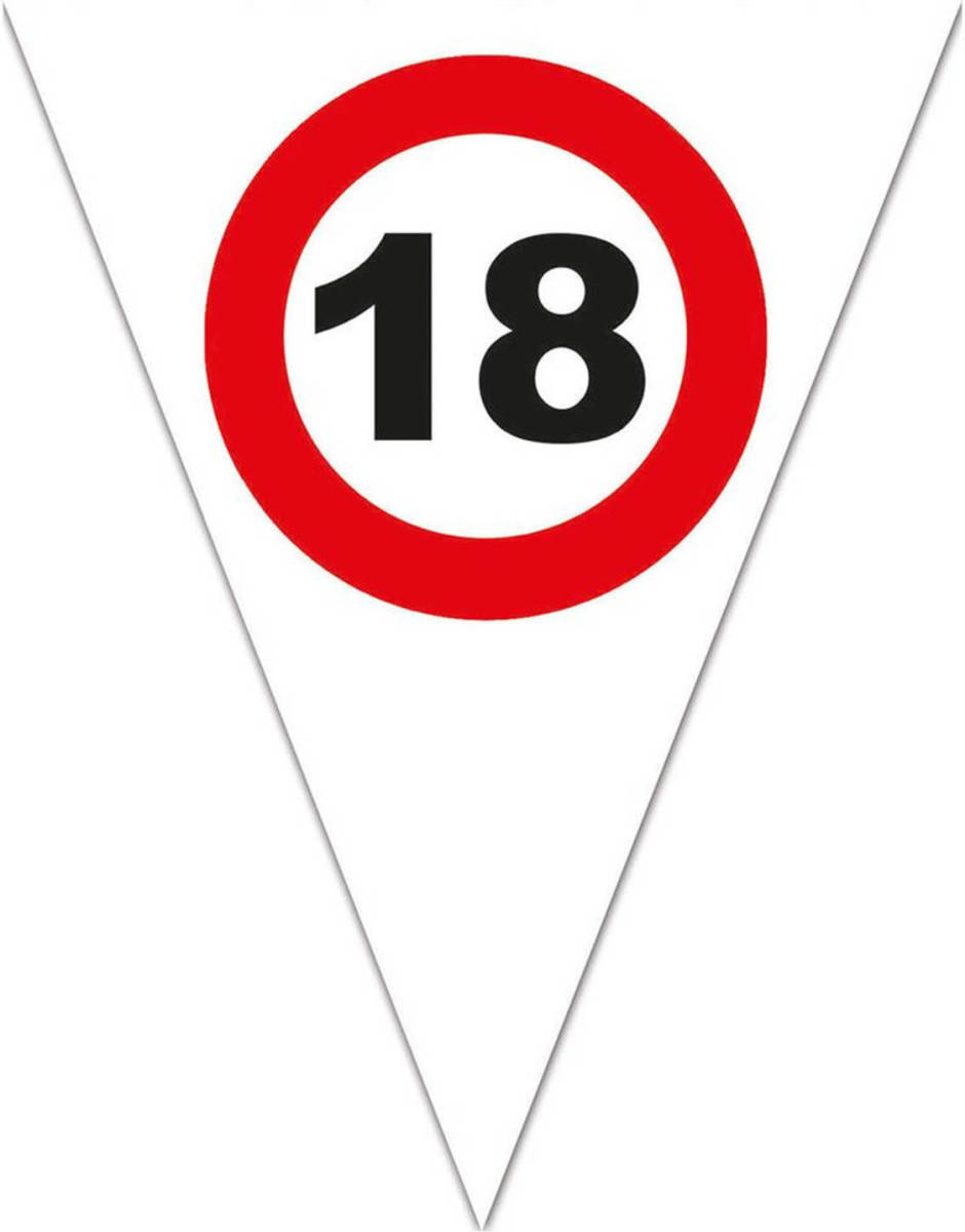 Bellatio Decorations Leeftijd Verjaardag Vlaggenlijn Met 18 Jaar Stopbord Opdruk 5 Meter - Vlaggenlijnen