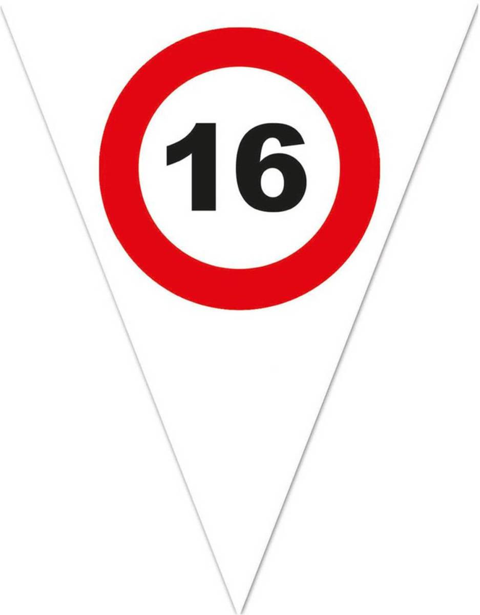 Bellatio Decorations Leeftijd Verjaardag Vlaggenlijn Met 16 Jaar Stopbord Opdruk 5 Meter - Vlaggenlijnen