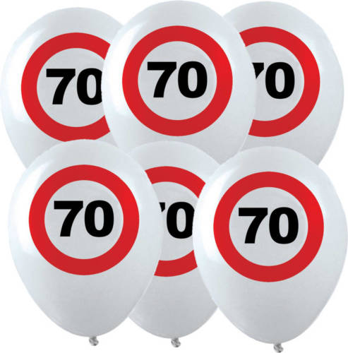 Bellatio Decorations 12x Leeftijd Verjaardag Ballonnen Met 70 Jaar Stopbord Opdruk 28 Cm - Ballonnen