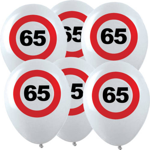 Bellatio Decorations 12x Leeftijd Verjaardag Ballonnen Met 65 Jaar Stopbord Opdruk 28 Cm - Ballonnen