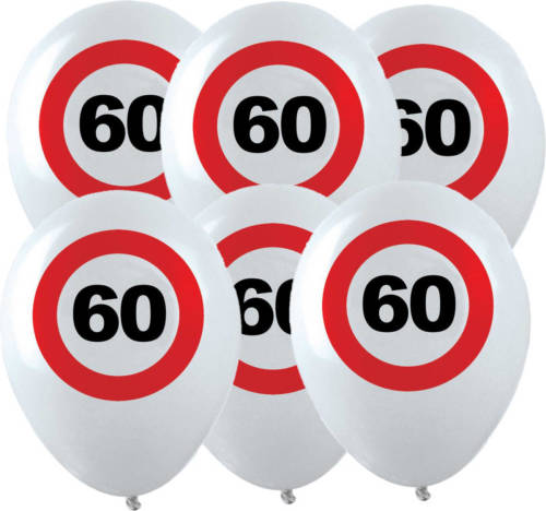 Bellatio Decorations 12x Leeftijd Verjaardag Ballonnen Met 60 Jaar Stopbord Opdruk 28 Cm - Ballonnen