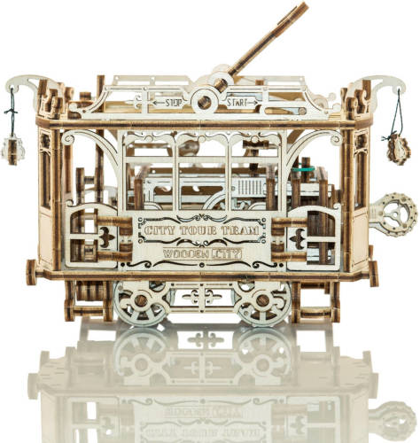 Wooden City Stadstram Met Rails - Houten Modelbouw