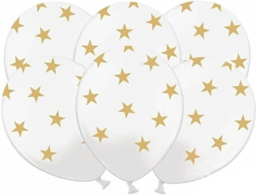 Bellatio Decorations 30x Witte Ballonnen Met Gouden Sterretjes - Ballonnen