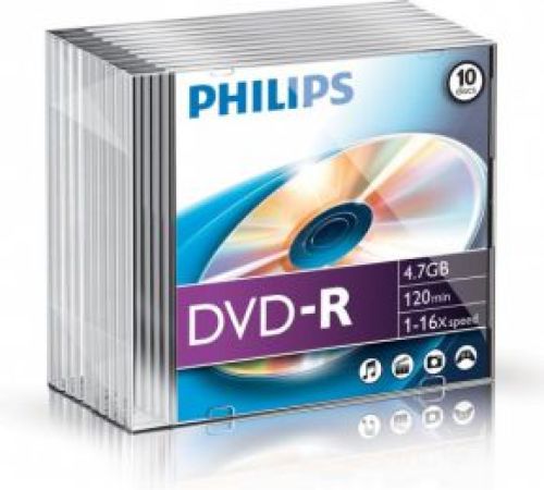 Philips DVD-R 4.7GB 16xspeed slim case 10 stuks